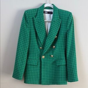 Zara Green Double-Breasted Blazer